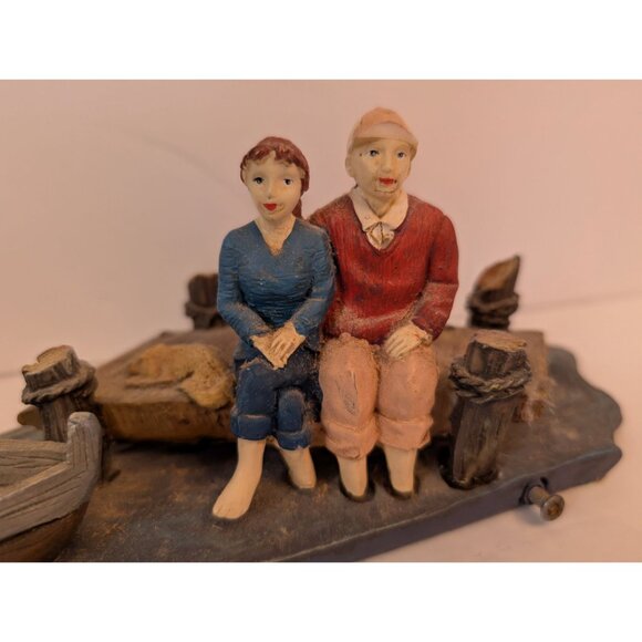 Vintage Collections Etc Figurine Couple On Dock Rowboat Dog Hand-Painted Resin 0 - Picture 2 of 7